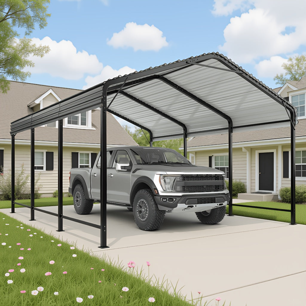 🏠 Heavy Duty Metal Carport | Galvanized Steel Corrugated Roof Vehicle Shelter, Pitched Roof All-Weather Outdoor Car Canopy for Pickup, SUV, Tractors & Boats