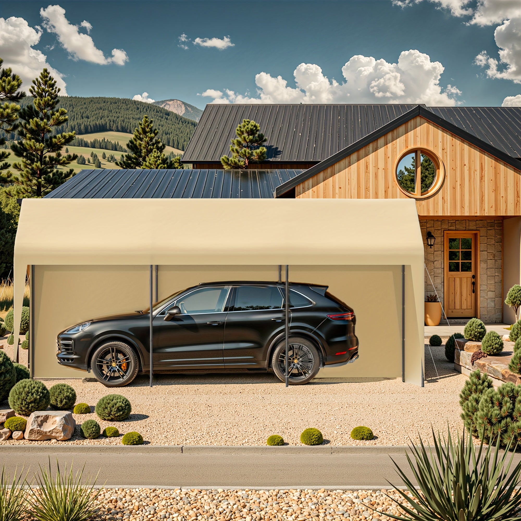 10x20ft Heavy‑Duty Carport, Waterproof UV‑Protected Portable Garage with Removable Sidewalls & Roll‑Up Door