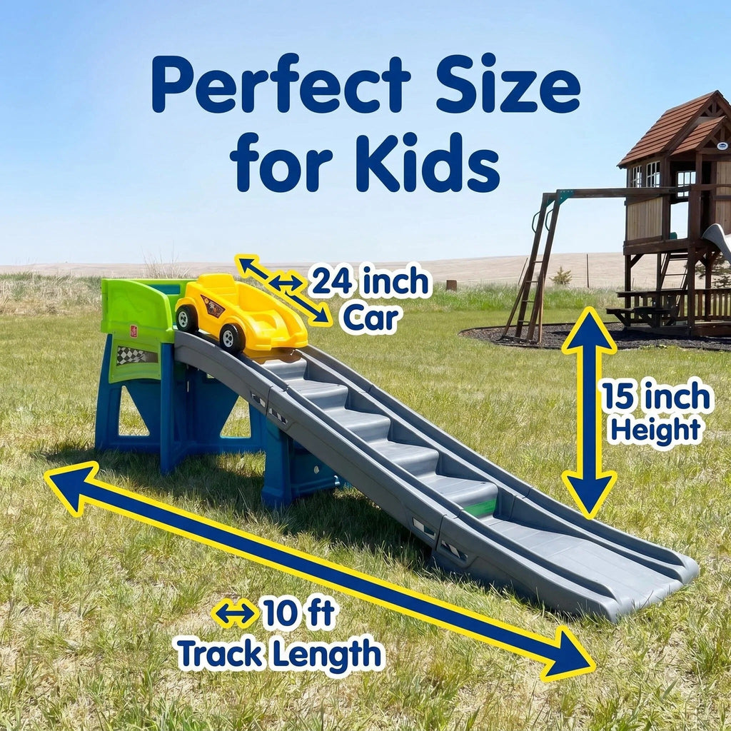 Kids Roller Coaster Ride‑On Toy, 10 Ft Track Heavy Duty Toddler Sliding Car Playset, Supports Up to 50 Lbs, Indoor & Outdoor Play, Tool‑Free Assembly