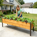 Elevated Wooden Raised Garden Bed with Arch Trellis, Self‑Watering Raised Planter Box for Vegetables Flowers Herbs, Backyard Patio Gardening