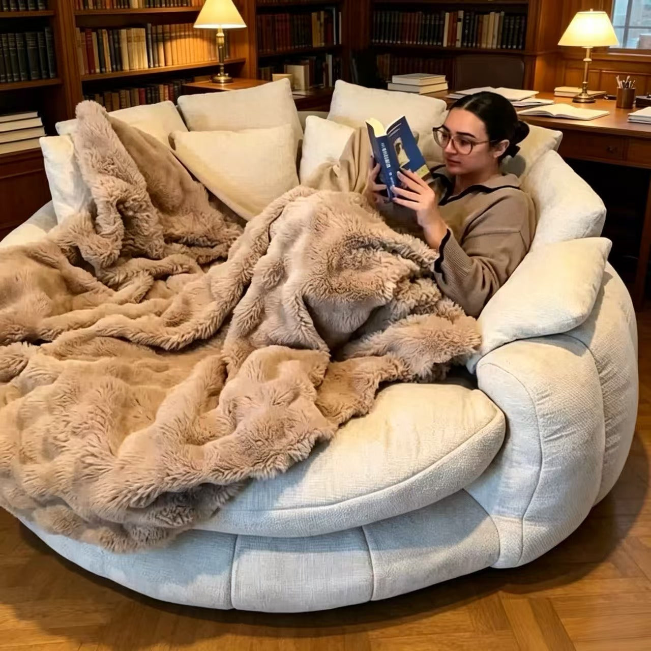 Round Oversized Bean Bag Sofa, Removable Washable Cover High‑Density Foam Circular Lounge Couch