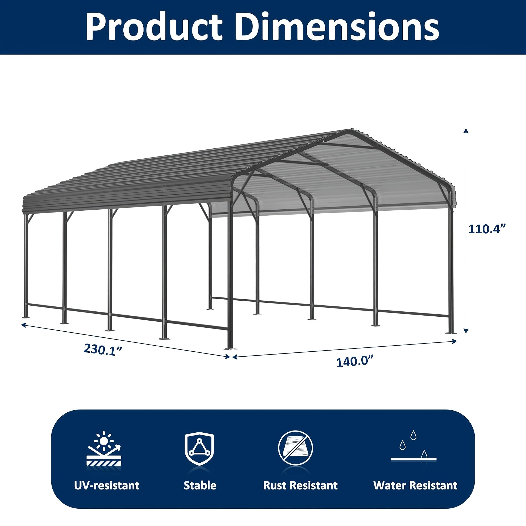 🏠 Heavy Duty Metal Carport | Galvanized Steel Corrugated Roof Vehicle Shelter, Pitched Roof All-Weather Outdoor Car Canopy for Pickup, SUV, Tractors & Boats