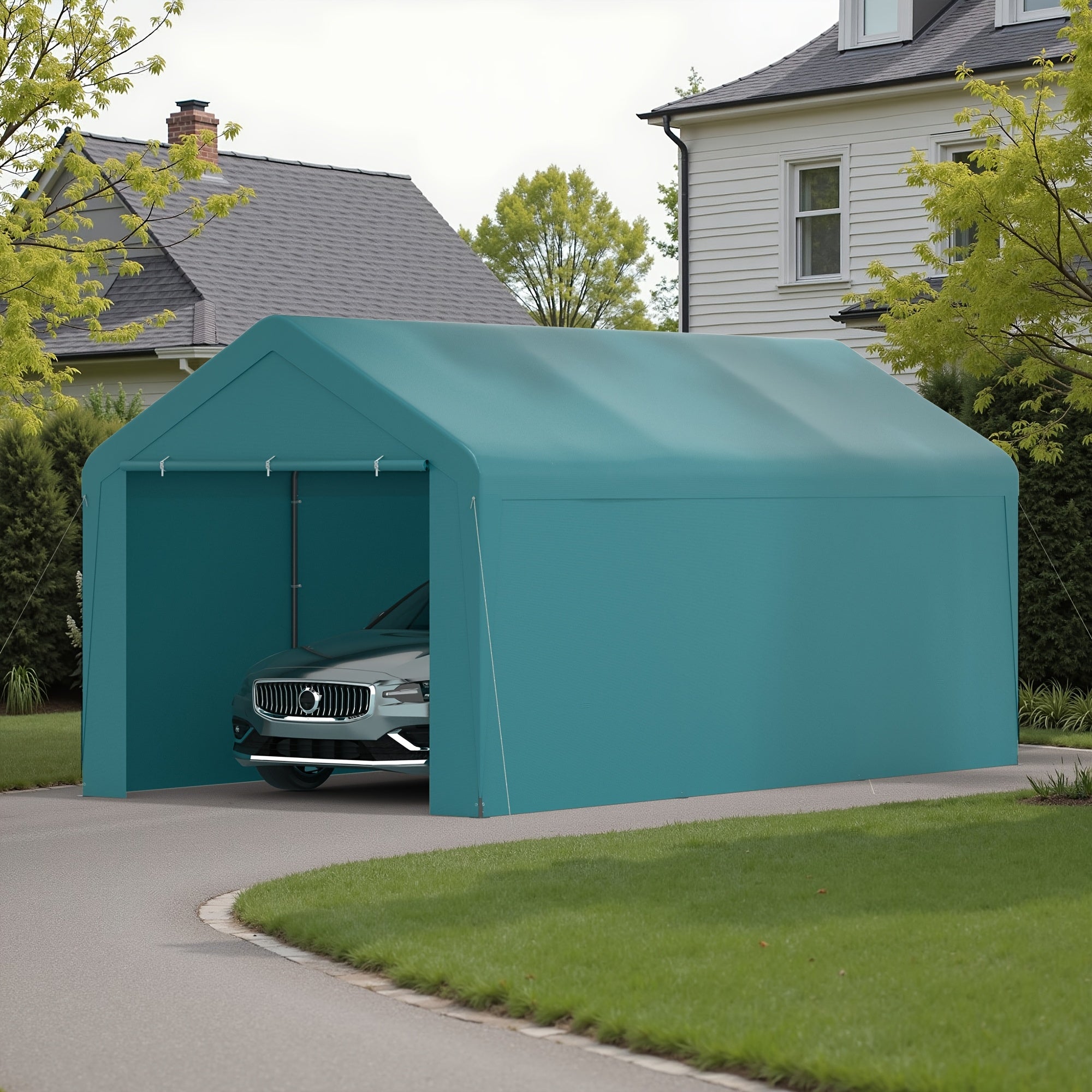 10x20ft Heavy‑Duty Carport, Waterproof UV‑Protected Portable Garage with Removable Sidewalls & Roll‑Up Door