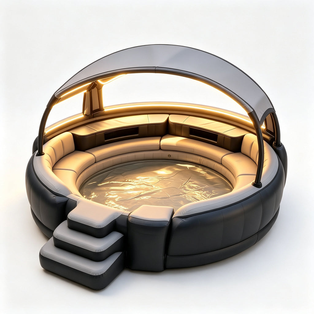 Premium Inflatable Hot Tub Spa with Fold‑Canopy & LED Ambient Lighting, 4‑7 Person Portable Outdoor Inflatable Spa Pool with Electric Air Pump