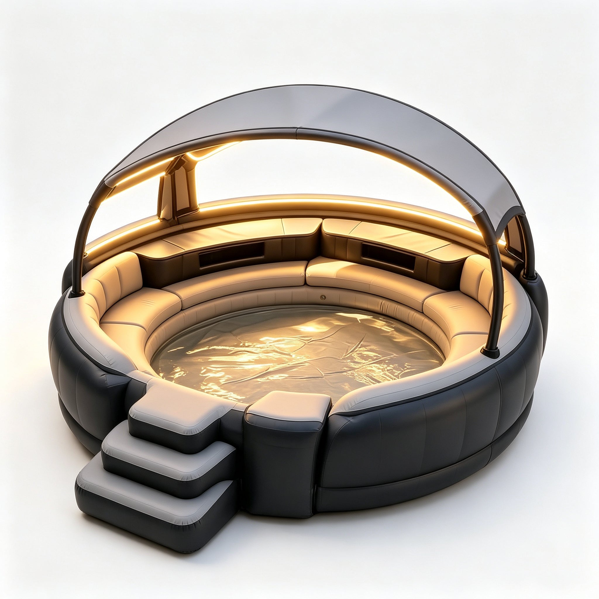 Premium Inflatable Hot Tub Spa with Fold‑Canopy & LED Ambient Lighting, 4‑7 Person Portable Outdoor Inflatable Spa Pool with Electric Air Pump