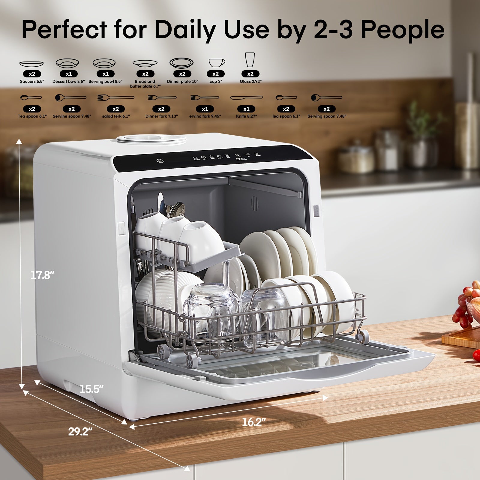 Countertop Portable Dishwasher, No Installation Required, 5 Washing Programs with Hot Air Drying & 72‑Hour Storage for Small Apartments