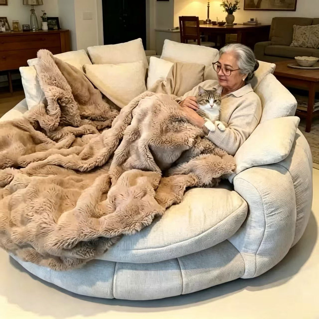 Round Oversized Bean Bag Sofa, Removable Washable Cover High‑Density Foam Circular Lounge Couch