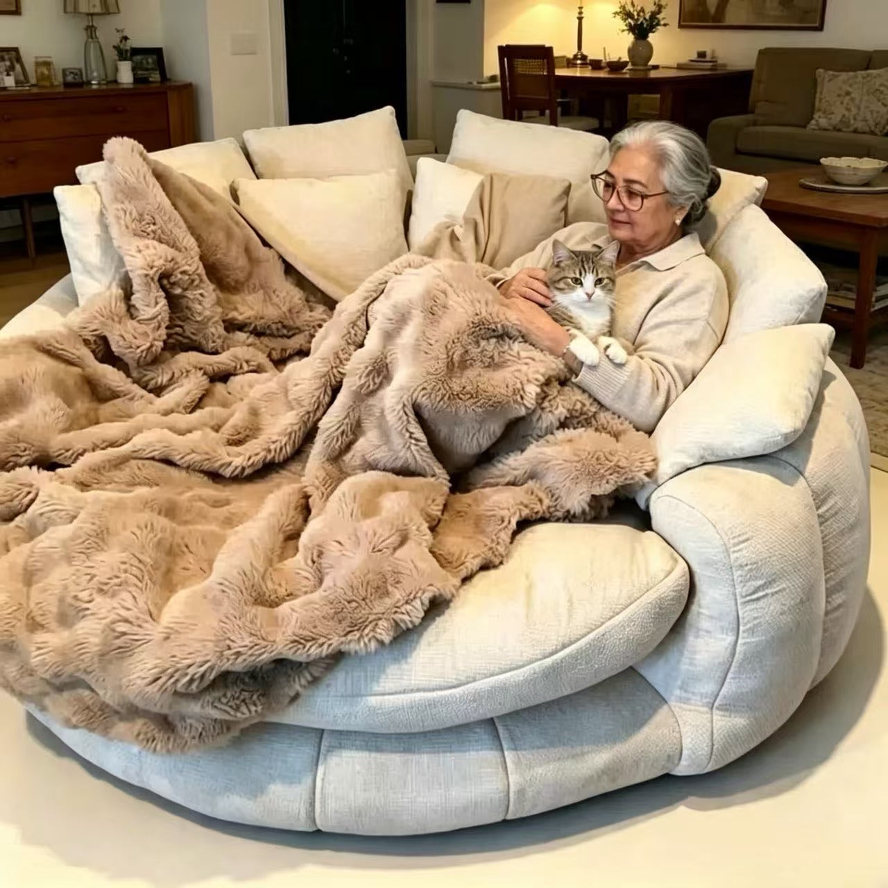 Round Oversized Bean Bag Sofa, Removable Washable Cover High‑Density Foam Circular Lounge Couch