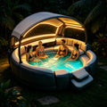 Premium Inflatable Hot Tub Spa with Fold‑Canopy & LED Ambient Lighting, 4‑7 Person Portable Outdoor Inflatable Spa Pool with Electric Air Pump