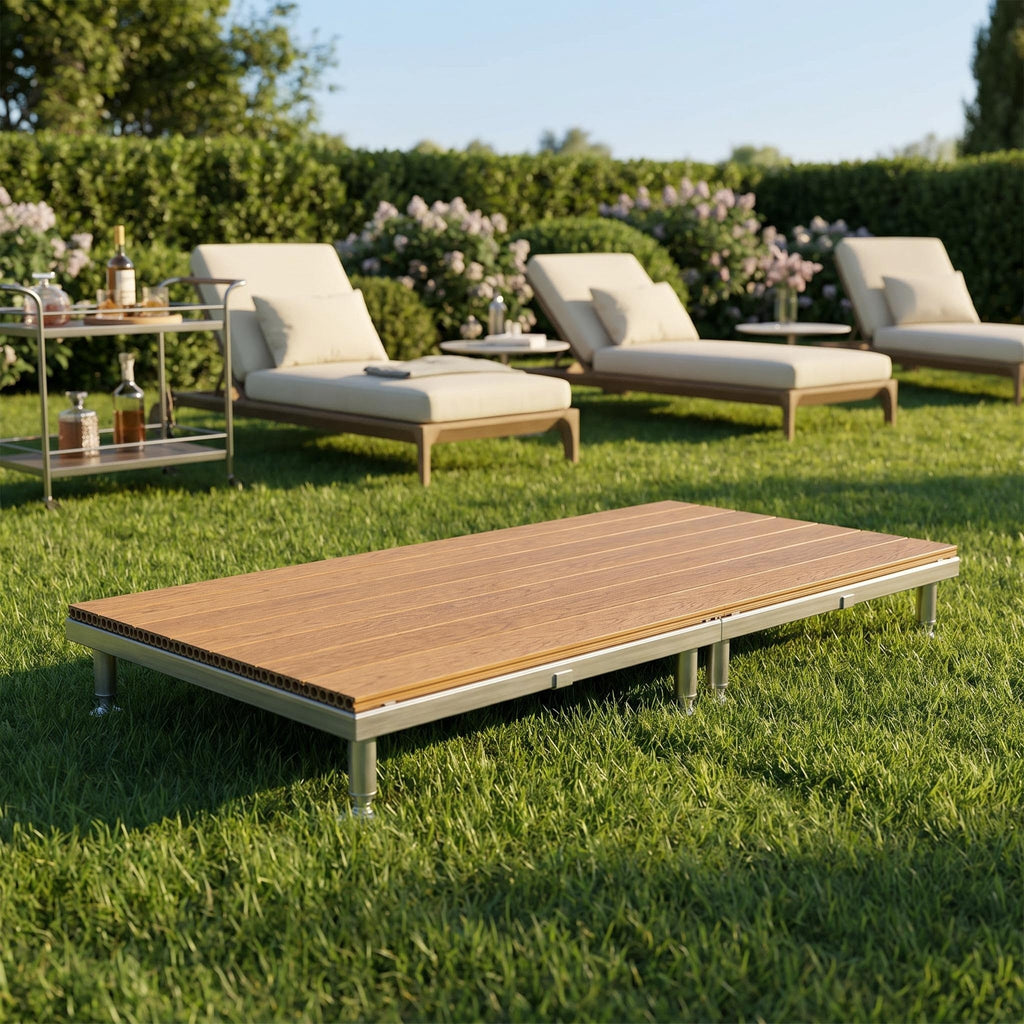 Portable WPC Deck Platform, Quick‑Assembly Modular Outdoor Flooring, Reusable Interlocking Composite Deck Tiles for Events, Camping & Backyard