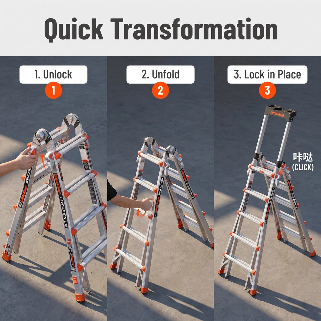 Multi‑Position Folding Aluminum Ladder, Aircraft‑Grade Heavy Duty Ladder with Non‑Slip Rubber Feet, Compact Foldable Design for Home Repair, Roof & Outdoor Work