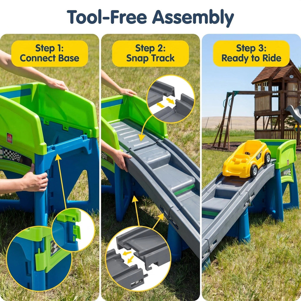 Kids Roller Coaster Ride‑On Toy, 10 Ft Track Heavy Duty Toddler Sliding Car Playset, Supports Up to 50 Lbs, Indoor & Outdoor Play, Tool‑Free Assembly