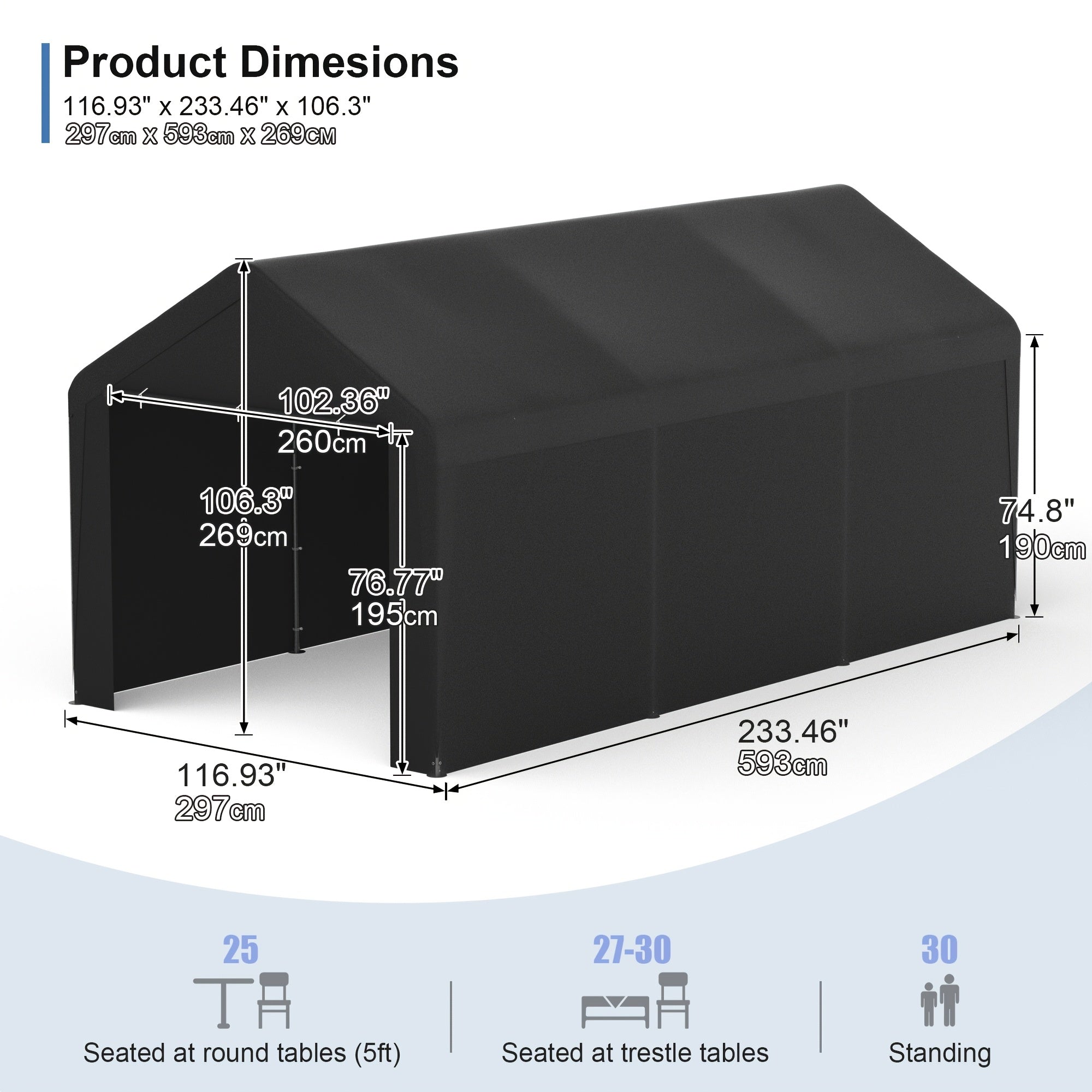10x20ft Heavy‑Duty Carport, Waterproof UV‑Protected Portable Garage with Removable Sidewalls & Roll‑Up Door