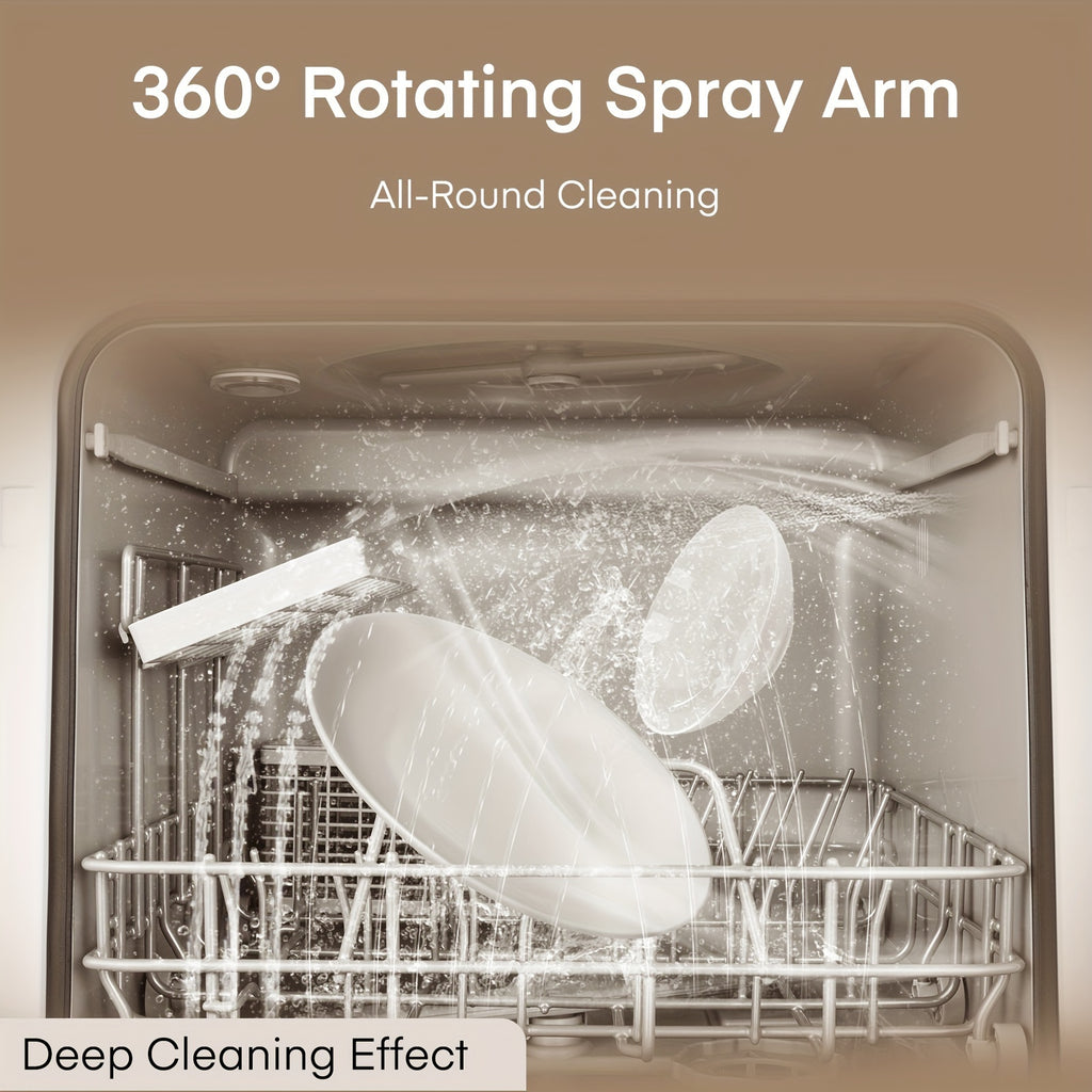 Countertop Portable Dishwasher, No Installation Required, 5 Washing Programs with Hot Air Drying & 72‑Hour Storage for Small Apartments