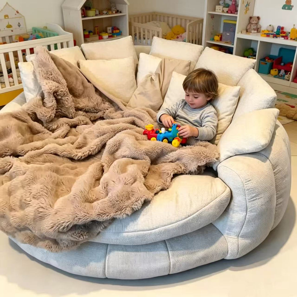 Round Oversized Bean Bag Sofa, Removable Washable Cover High‑Density Foam Circular Lounge Couch