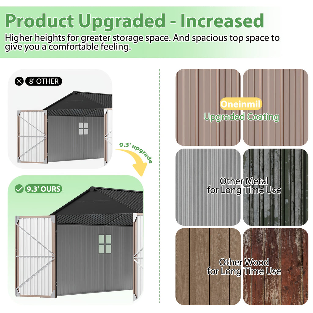 10'x12' Outdoor Metal Storage Shed, Weather‑Resistant Galvanized Steel Tool Shed with Double Hinged Doors & Vents for Backyard Garden Storage
