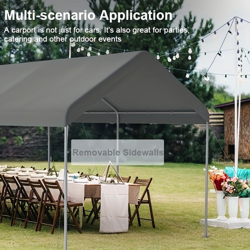 10x20ft Heavy‑Duty Carport, Waterproof UV‑Protected Portable Garage with Removable Sidewalls & Roll‑Up Door