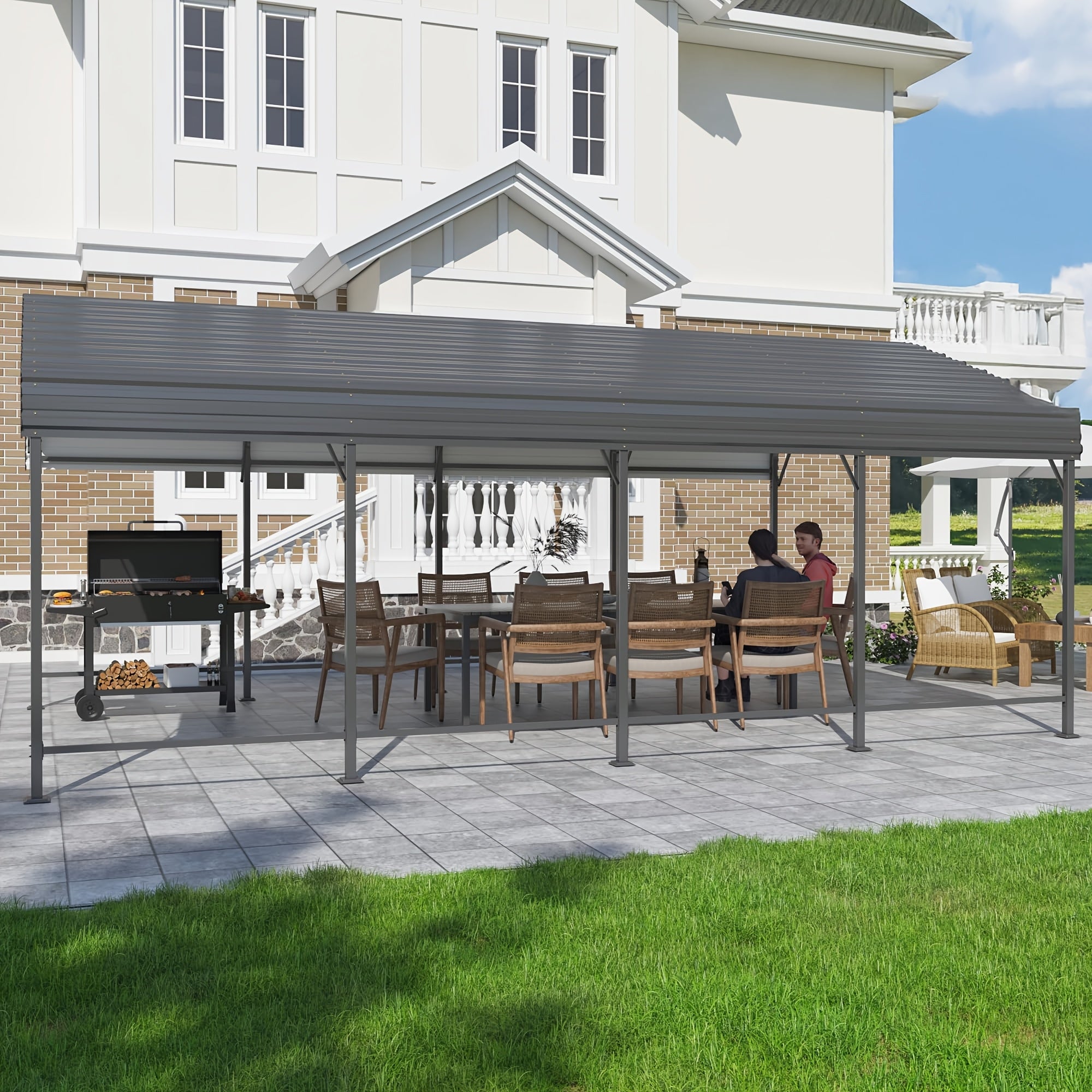 🏠 Heavy Duty Metal Carport | Galvanized Steel Corrugated Roof Vehicle Shelter, Pitched Roof All-Weather Outdoor Car Canopy for Pickup, SUV, Tractors & Boats
