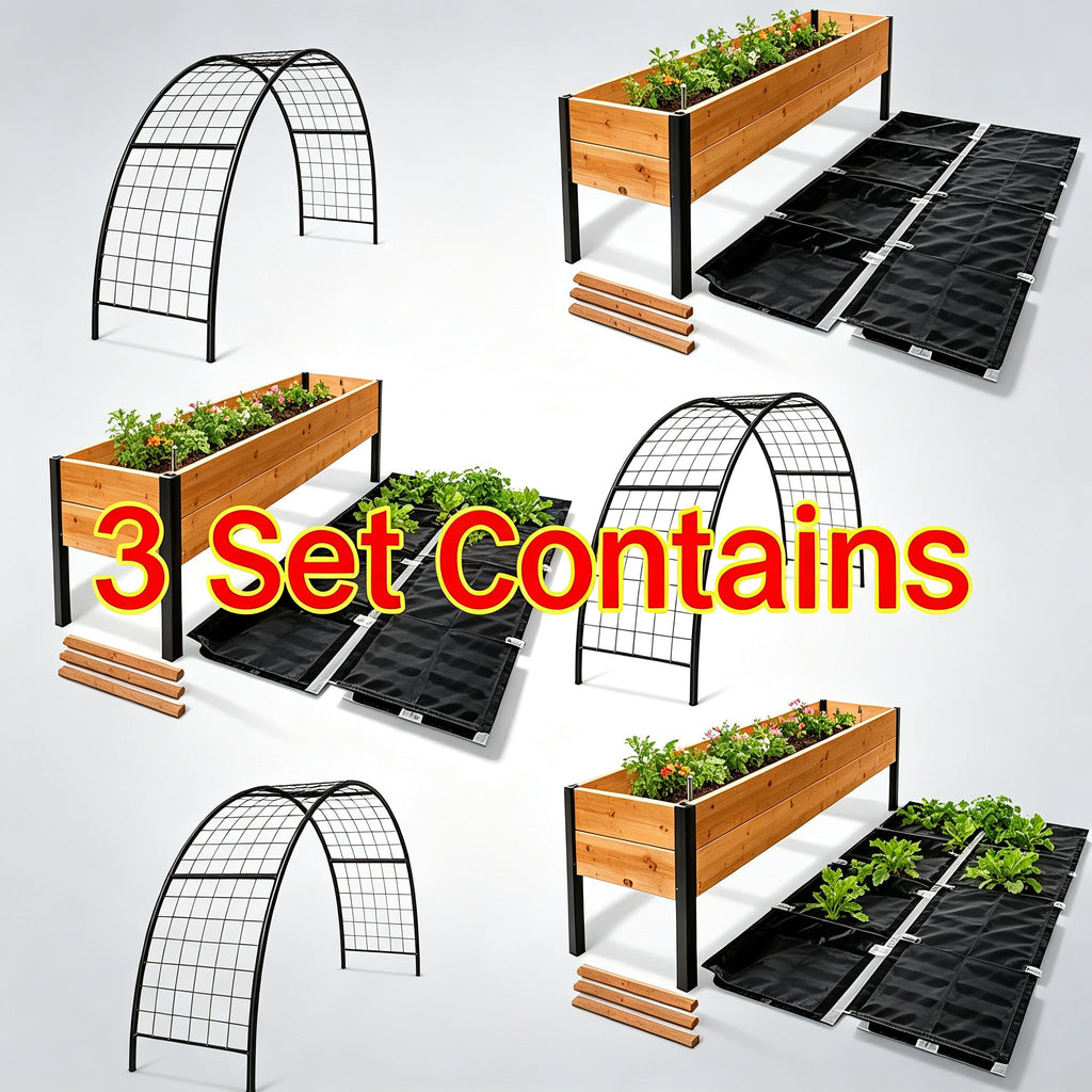 Elevated Wooden Raised Garden Bed with Arch Trellis, Self‑Watering Raised Planter Box for Vegetables Flowers Herbs, Backyard Patio Gardening