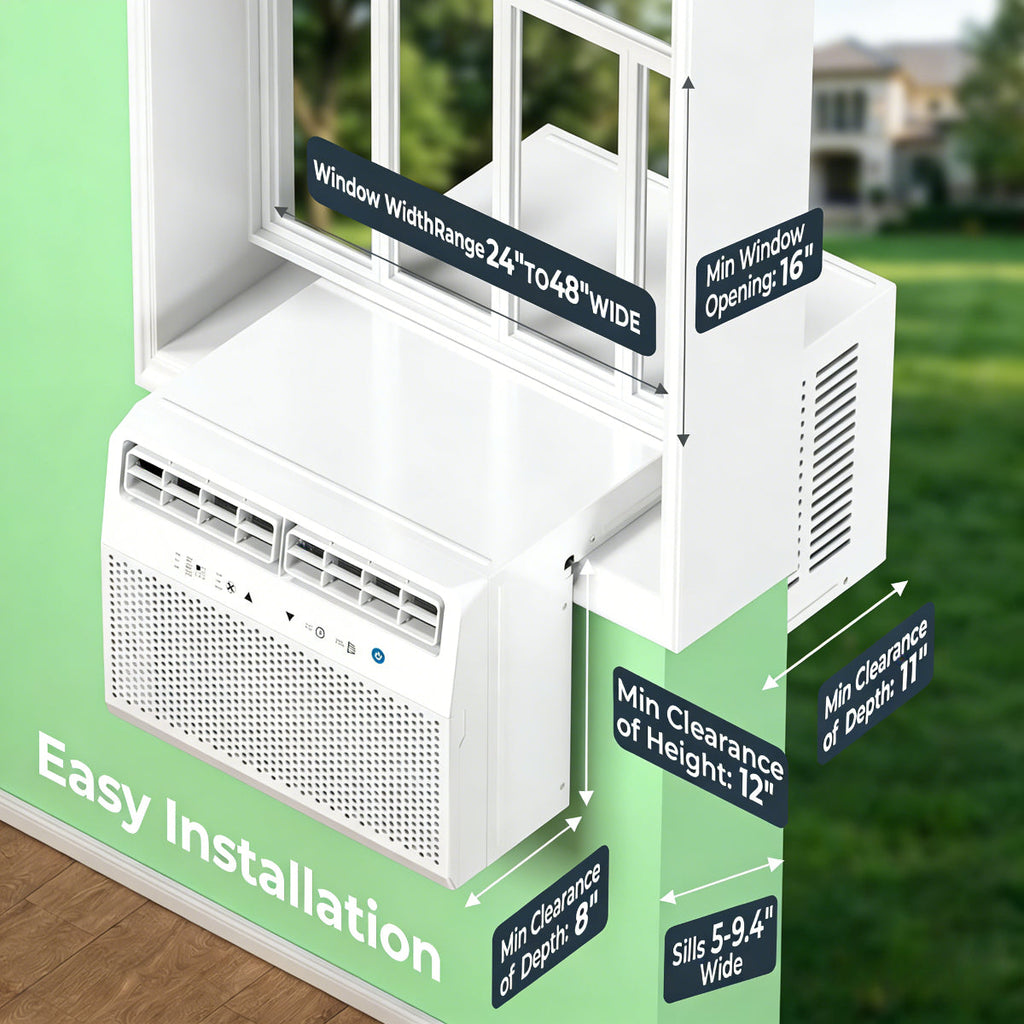 3‑in‑1 Window Air Conditioner, 5000‑10000 BTU Window‑Mount AC Unit with Remote Control, Cool Dry Fan Modes for Bedroom Living Room