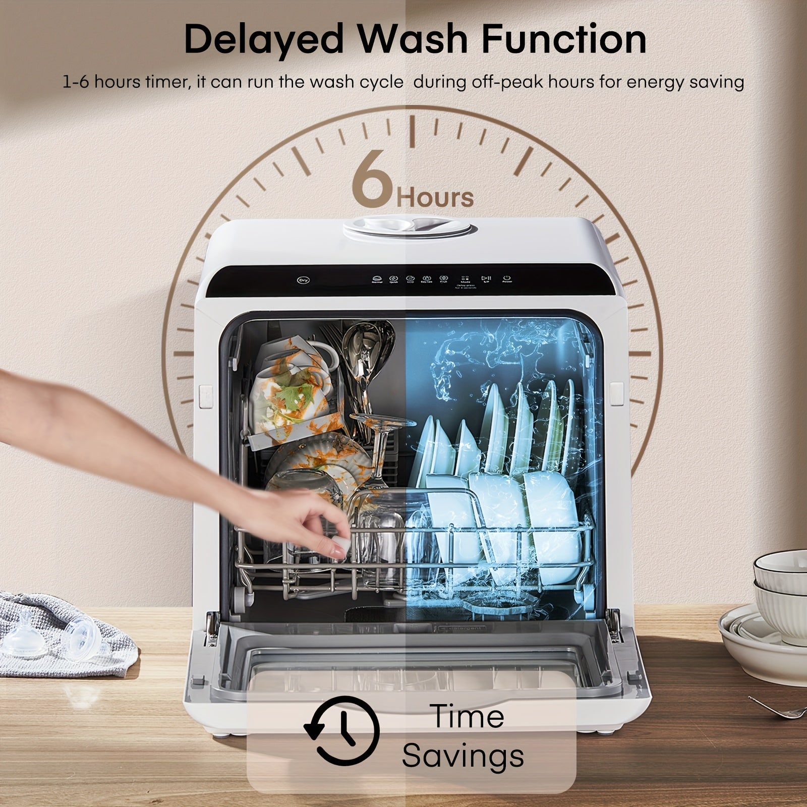 Countertop Portable Dishwasher, No Installation Required, 5 Washing Programs with Hot Air Drying & 72‑Hour Storage for Small Apartments