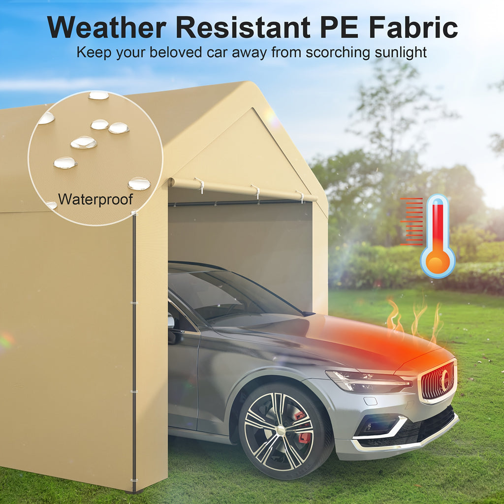 10x20ft Heavy‑Duty Carport, Waterproof UV‑Protected Portable Garage with Removable Sidewalls & Roll‑Up Door
