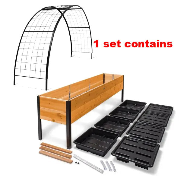 Elevated Wooden Raised Garden Bed with Arch Trellis, Self‑Watering Raised Planter Box for Vegetables Flowers Herbs, Backyard Patio Gardening