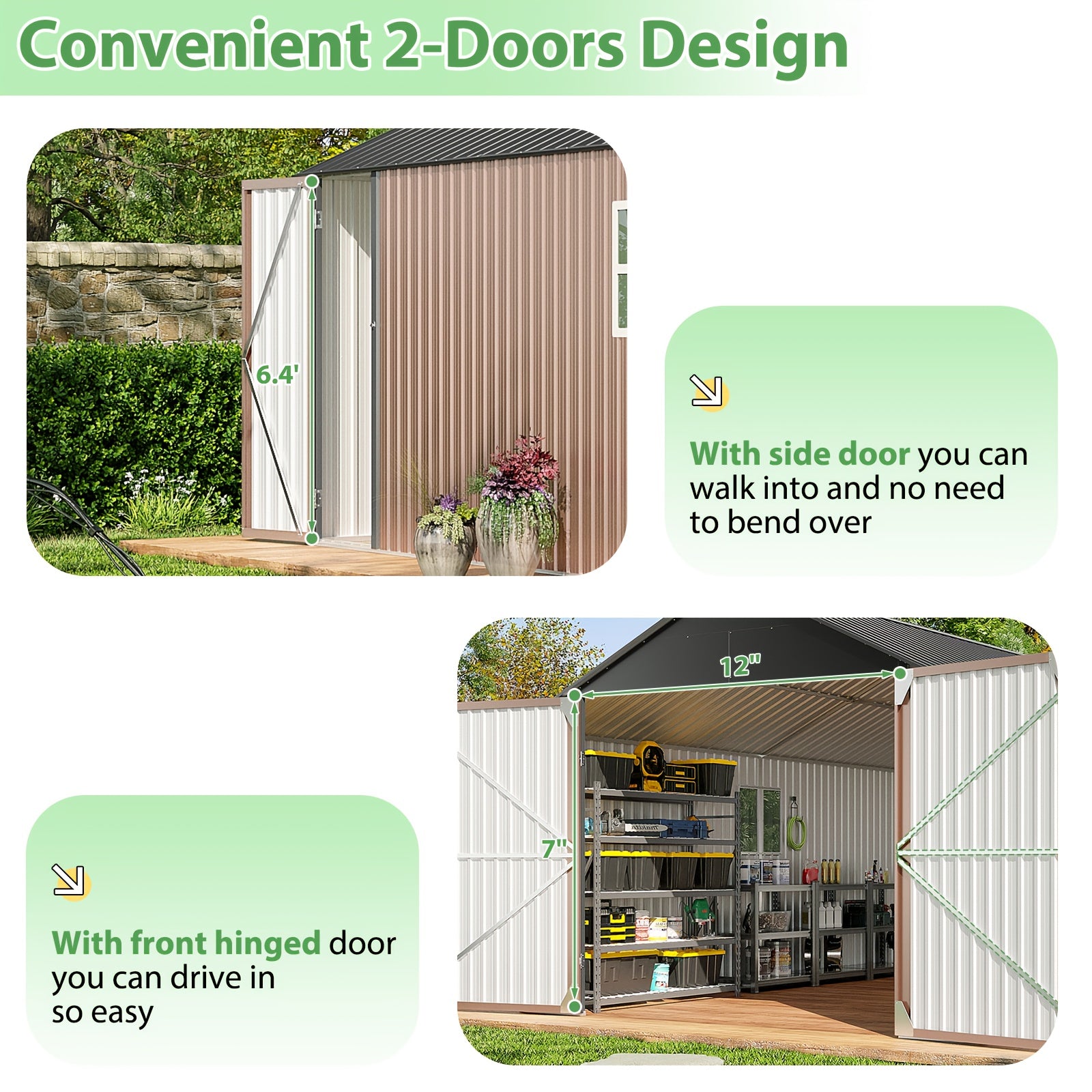 10'x12' Outdoor Metal Storage Shed, Weather‑Resistant Galvanized Steel Tool Shed with Double Hinged Doors & Vents for Backyard Garden Storage