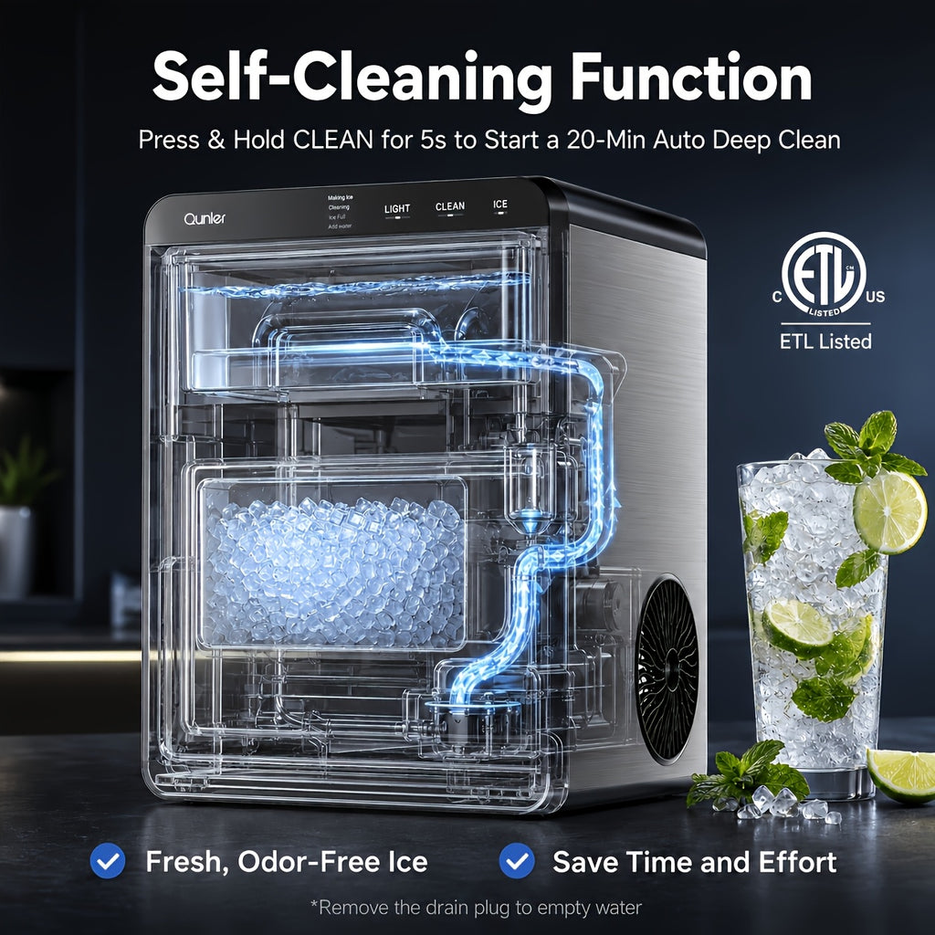 Countertop Ice Maker Machine, 44LBS/24H, 10 Mins Fast Ice Making, 3 Ice Textures, Self‑Cleaning Smart Ice Maker with LED Touch Panel, Removable Water Tank & Ice Basket for Home Kitchen Bar RV