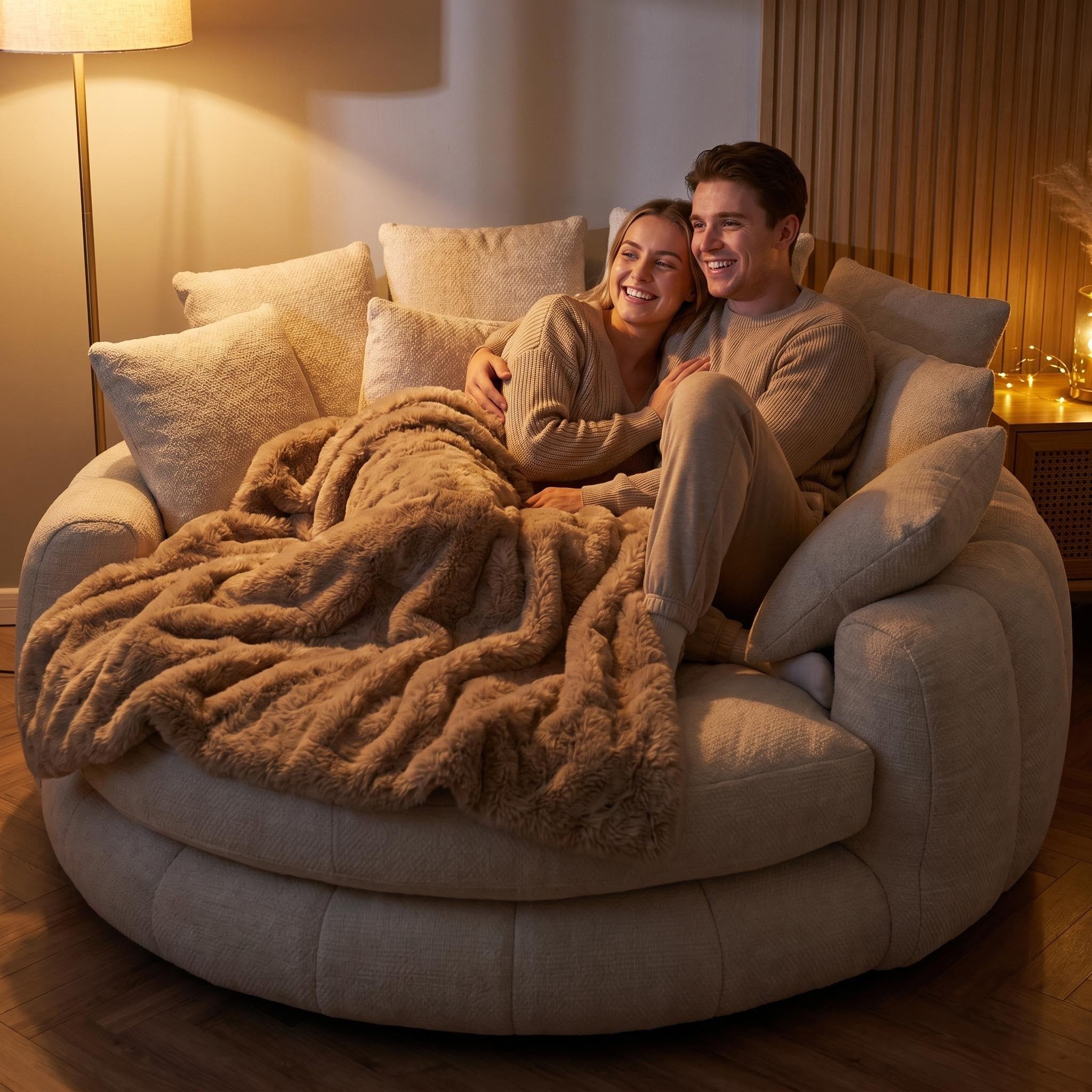 Round Oversized Bean Bag Sofa, Removable Washable Cover High‑Density Foam Circular Lounge Couch
