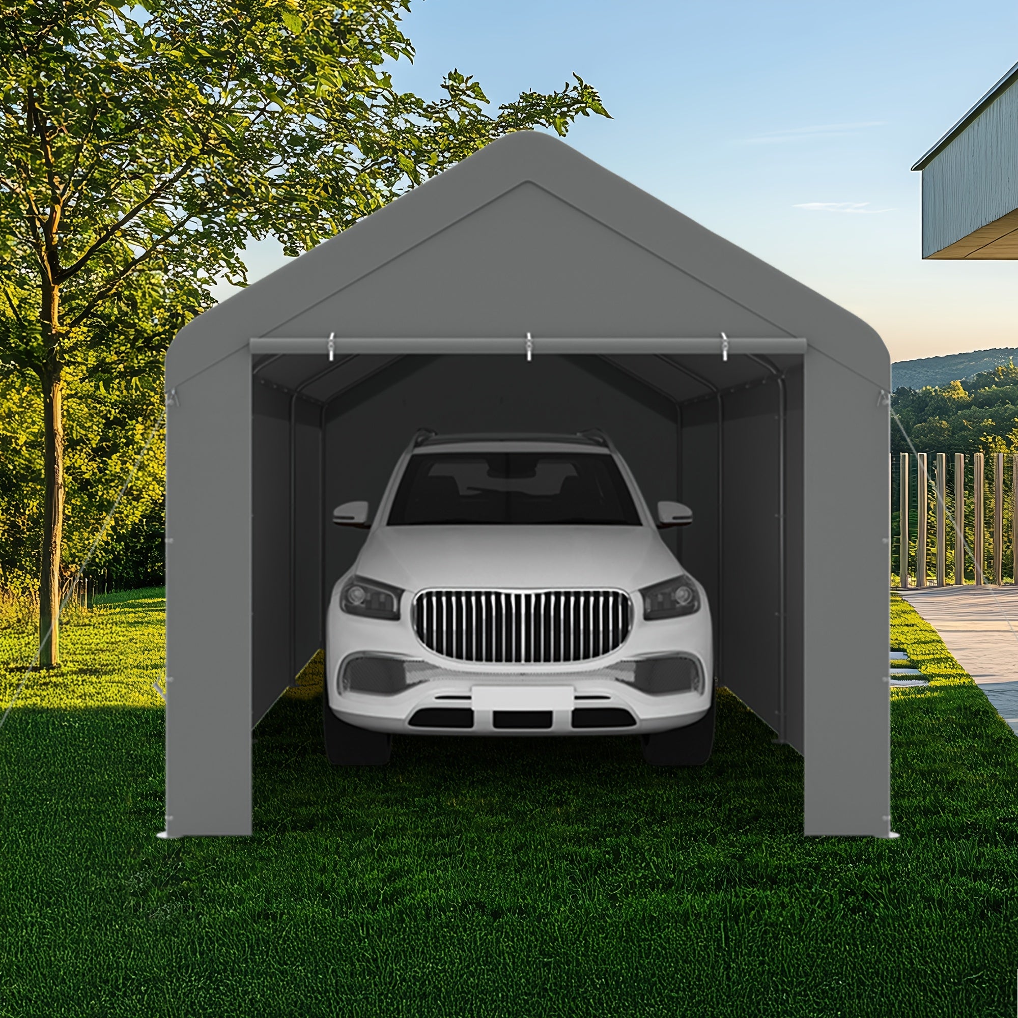 10x20ft Heavy‑Duty Carport, Waterproof UV‑Protected Portable Garage with Removable Sidewalls & Roll‑Up Door