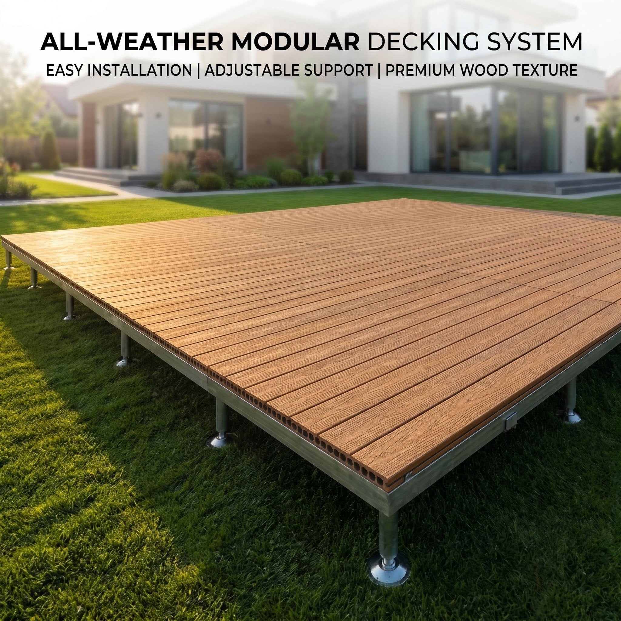 Portable WPC Deck Platform, Quick‑Assembly Modular Outdoor Flooring, Reusable Interlocking Composite Deck Tiles for Events, Camping & Backyard