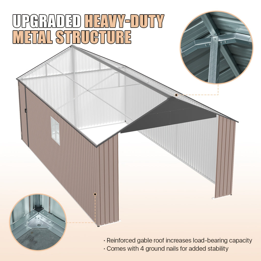 10'x12' Outdoor Metal Storage Shed, Weather‑Resistant Galvanized Steel Tool Shed with Double Hinged Doors & Vents for Backyard Garden Storage
