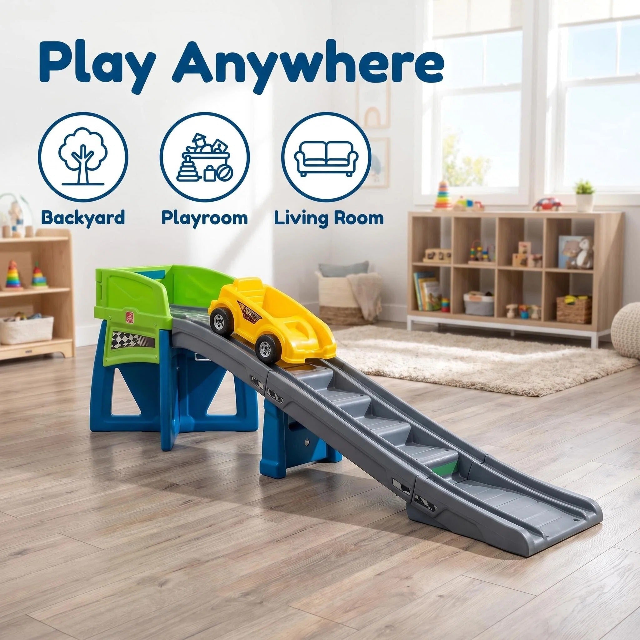 Kids Roller Coaster Ride‑On Toy, 10 Ft Track Heavy Duty Toddler Sliding Car Playset, Supports Up to 50 Lbs, Indoor & Outdoor Play, Tool‑Free Assembly