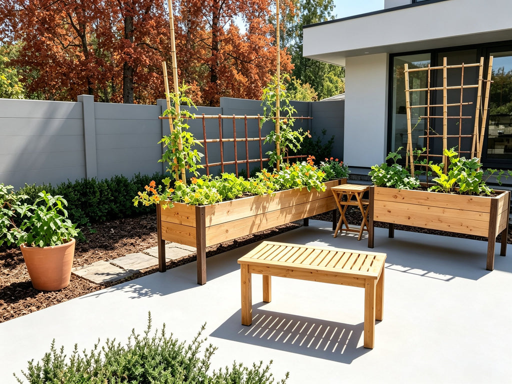 Elevated Wooden Raised Garden Bed with Arch Trellis, Self‑Watering Raised Planter Box for Vegetables Flowers Herbs, Backyard Patio Gardening