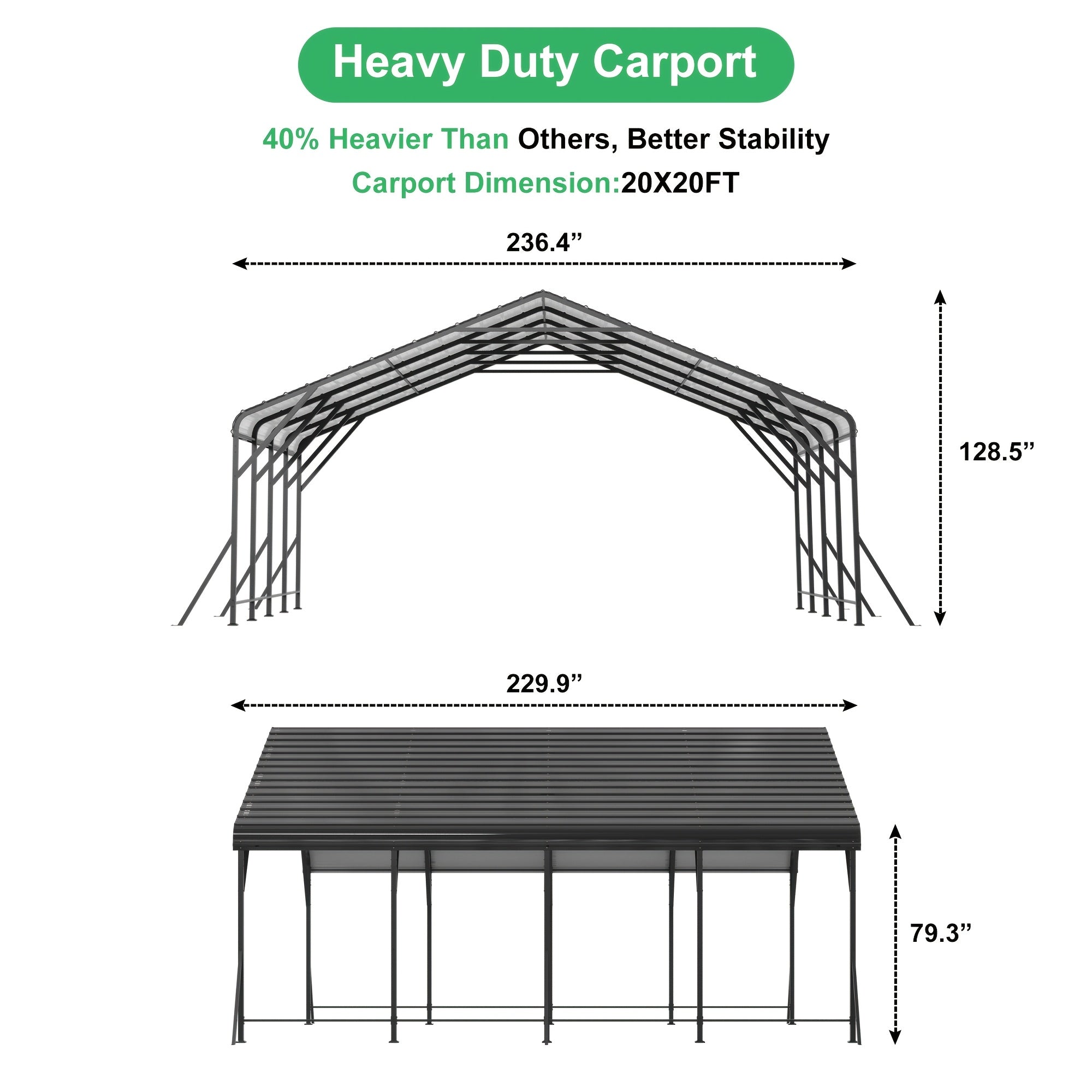 🏠 Heavy Duty Metal Carport | Galvanized Steel Corrugated Roof Vehicle Shelter, Pitched Roof All-Weather Outdoor Car Canopy for Pickup, SUV, Tractors & Boats