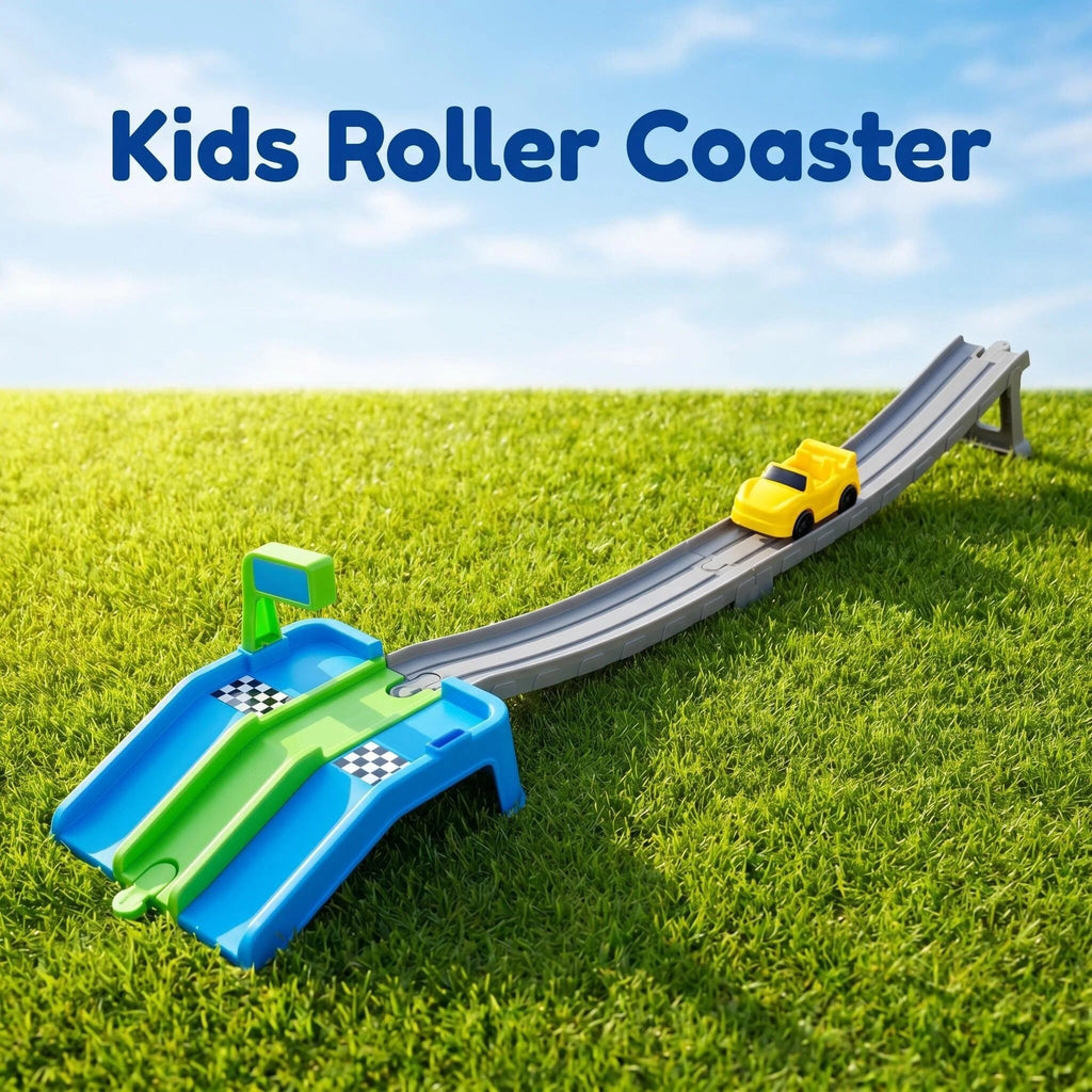 Kids Roller Coaster Ride‑On Toy, 10 Ft Track Heavy Duty Toddler Sliding Car Playset, Supports Up to 50 Lbs, Indoor & Outdoor Play, Tool‑Free Assembly