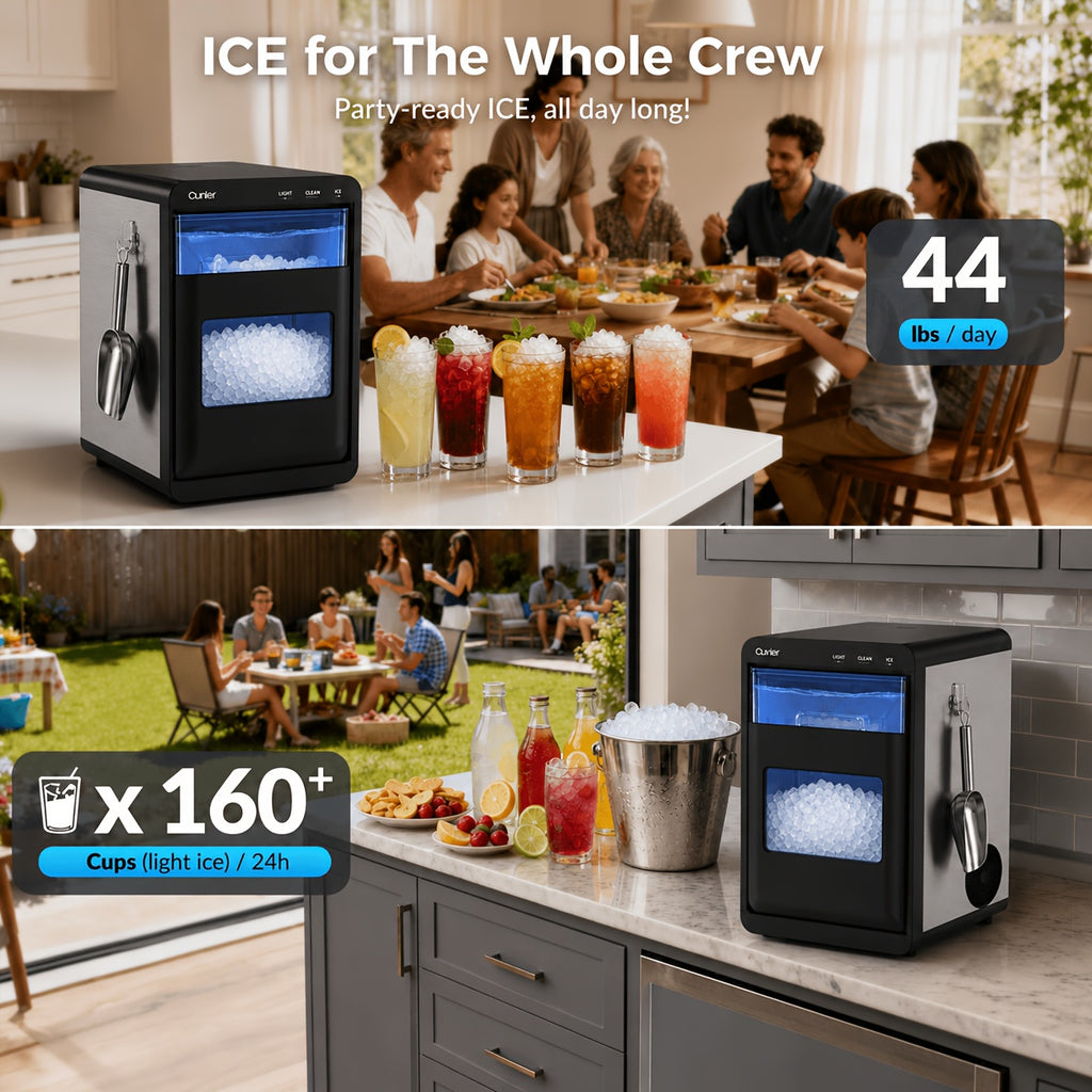 Countertop Ice Maker Machine, 44LBS/24H, 10 Mins Fast Ice Making, 3 Ice Textures, Self‑Cleaning Smart Ice Maker with LED Touch Panel, Removable Water Tank & Ice Basket for Home Kitchen Bar RV