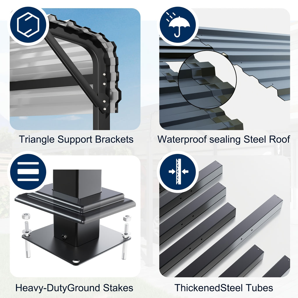 🏠 Heavy Duty Metal Carport | Galvanized Steel Corrugated Roof Vehicle Shelter, Pitched Roof All-Weather Outdoor Car Canopy for Pickup, SUV, Tractors & Boats