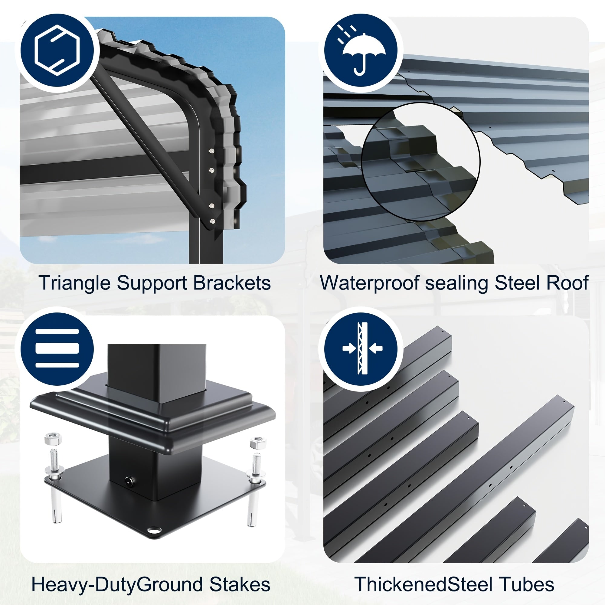🏠 Heavy Duty Metal Carport | Galvanized Steel Corrugated Roof Vehicle Shelter, Pitched Roof All-Weather Outdoor Car Canopy for Pickup, SUV, Tractors & Boats