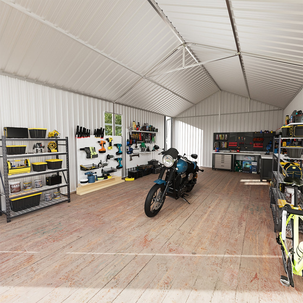 10'x12' Outdoor Metal Storage Shed, Weather‑Resistant Galvanized Steel Tool Shed with Double Hinged Doors & Vents for Backyard Garden Storage