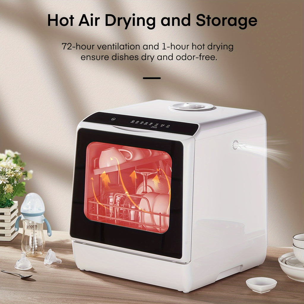 Countertop Portable Dishwasher, No Installation Required, 5 Washing Programs with Hot Air Drying & 72‑Hour Storage for Small Apartments