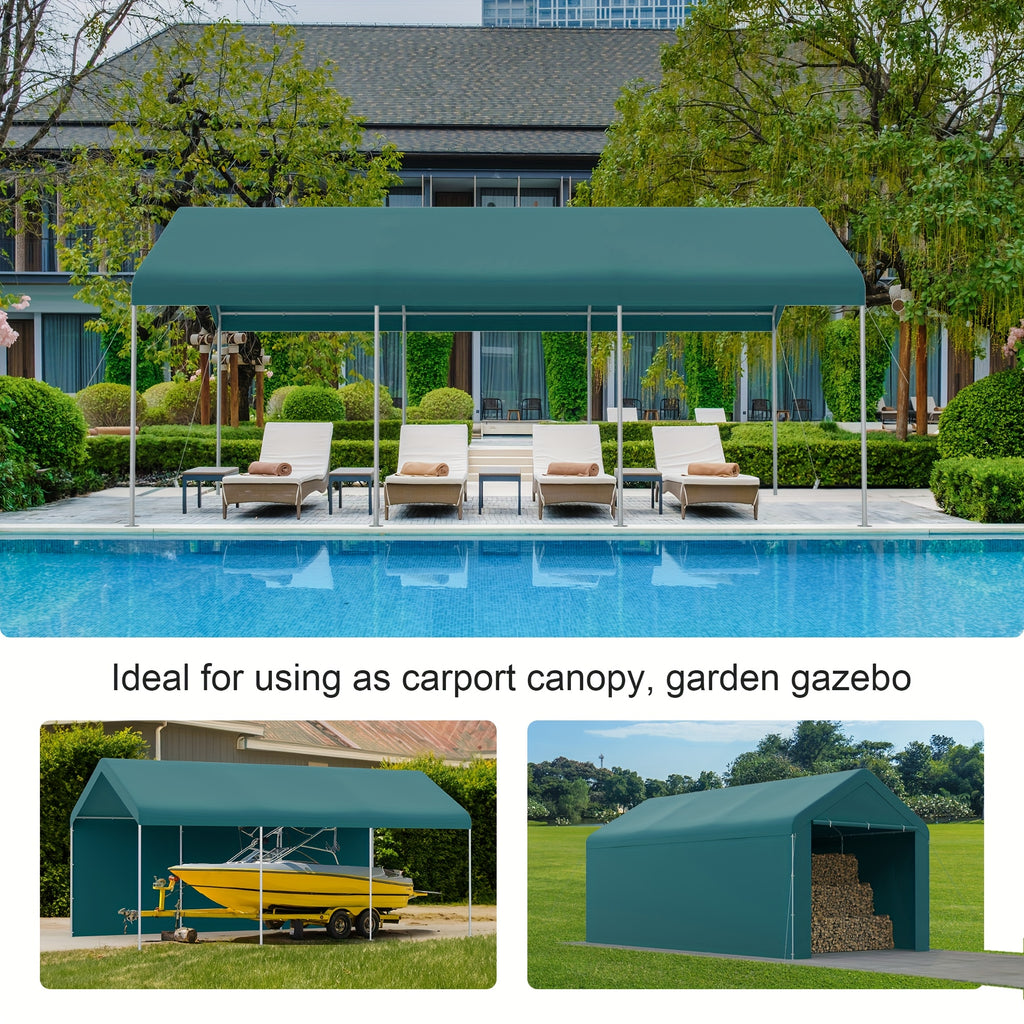 10x20ft Heavy‑Duty Carport, Waterproof UV‑Protected Portable Garage with Removable Sidewalls & Roll‑Up Door