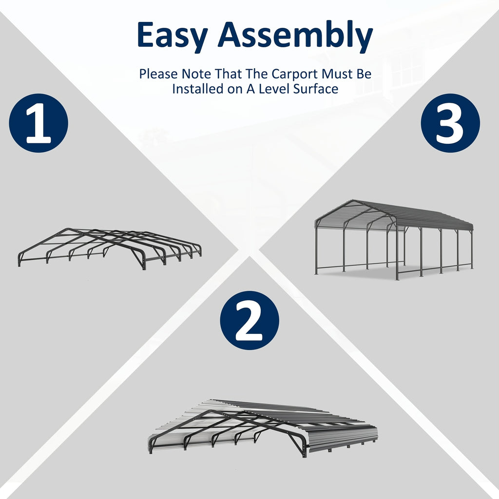 🏠 Heavy Duty Metal Carport | Galvanized Steel Corrugated Roof Vehicle Shelter, Pitched Roof All-Weather Outdoor Car Canopy for Pickup, SUV, Tractors & Boats