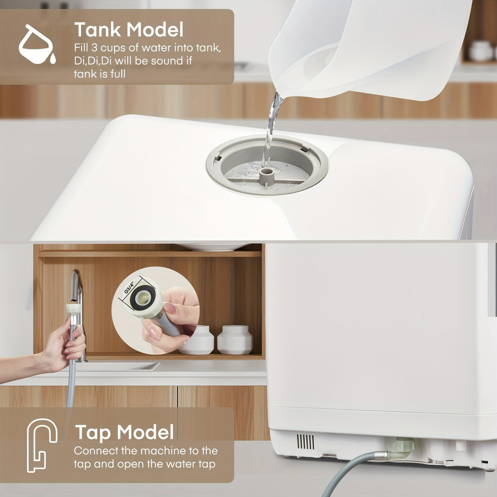 Countertop Portable Dishwasher, No Installation Required, 5 Washing Programs with Hot Air Drying & 72‑Hour Storage for Small Apartments