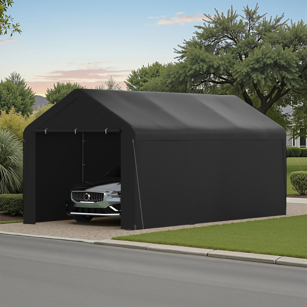 10x20ft Heavy‑Duty Carport, Waterproof UV‑Protected Portable Garage with Removable Sidewalls & Roll‑Up Door