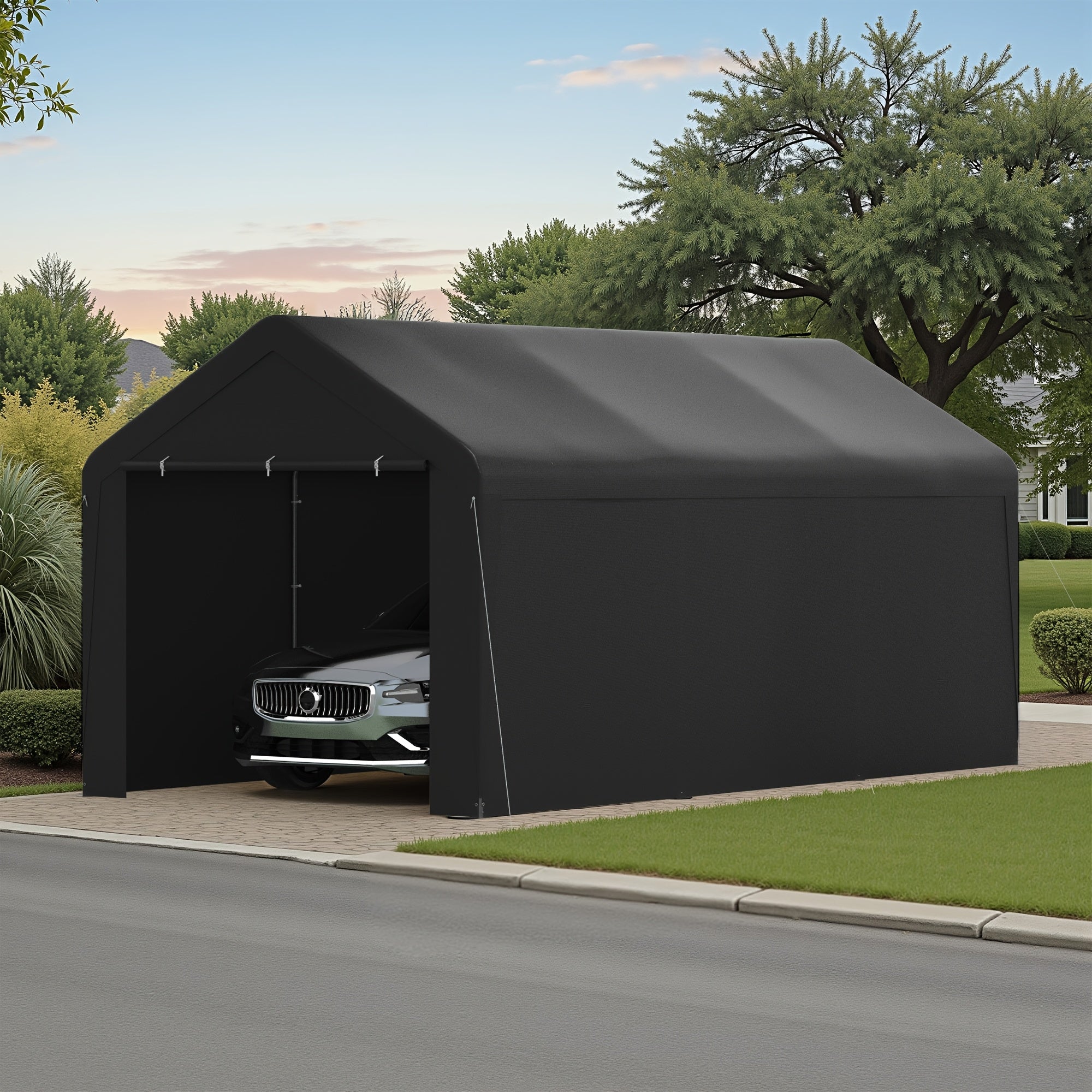 10x20ft Heavy‑Duty Carport, Waterproof UV‑Protected Portable Garage with Removable Sidewalls & Roll‑Up Door