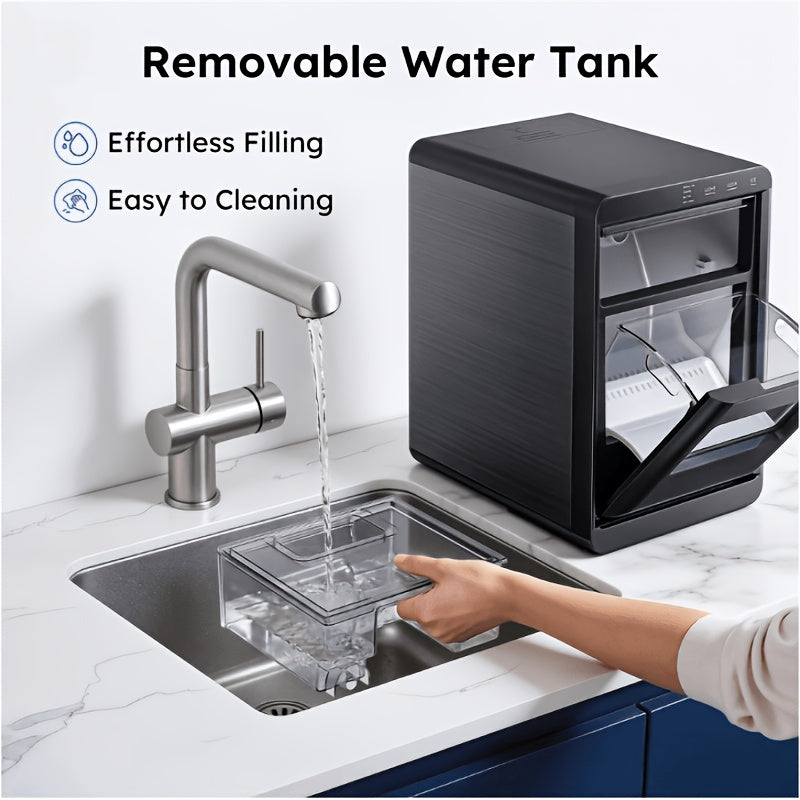Countertop Ice Maker Machine, 44LBS/24H, 10 Mins Fast Ice Making, 3 Ice Textures, Self‑Cleaning Smart Ice Maker with LED Touch Panel, Removable Water Tank & Ice Basket for Home Kitchen Bar RV