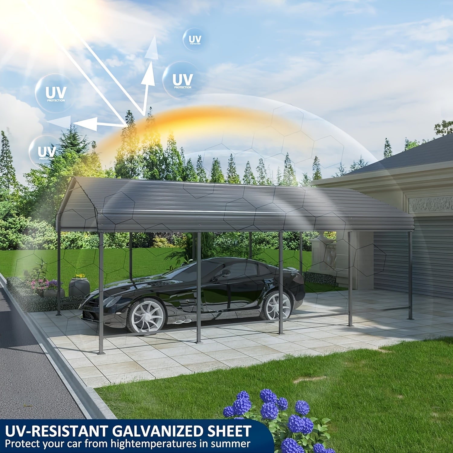 🏠 Heavy Duty Metal Carport | Galvanized Steel Corrugated Roof Vehicle Shelter, Pitched Roof All-Weather Outdoor Car Canopy for Pickup, SUV, Tractors & Boats