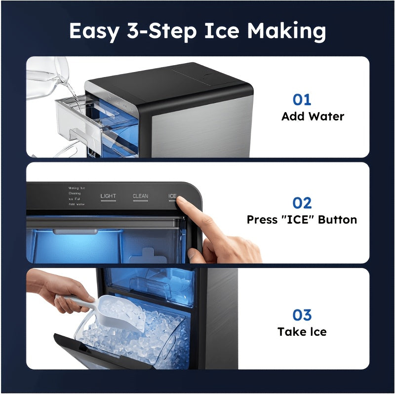 Countertop Ice Maker Machine, 44LBS/24H, 10 Mins Fast Ice Making, 3 Ice Textures, Self‑Cleaning Smart Ice Maker with LED Touch Panel, Removable Water Tank & Ice Basket for Home Kitchen Bar RV